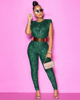 green jumpsuit