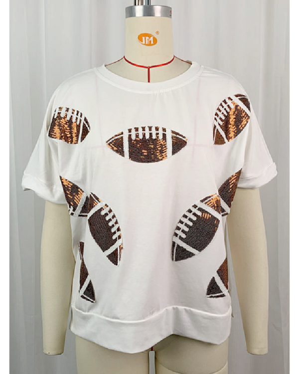 Game Day Sequin Football Patch Top