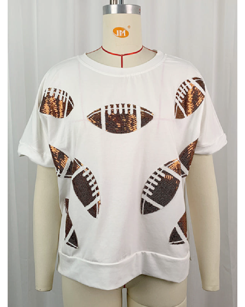 Game Day Sequin Football Patch Top