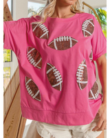 Game Day Sequin Football Patch Top