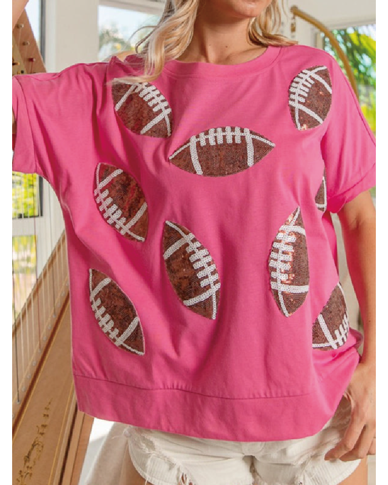 Game Day Sequin Football Patch Top