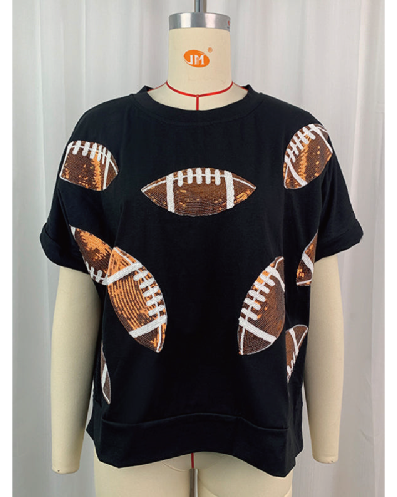 Game Day Sequin Football Patch Top