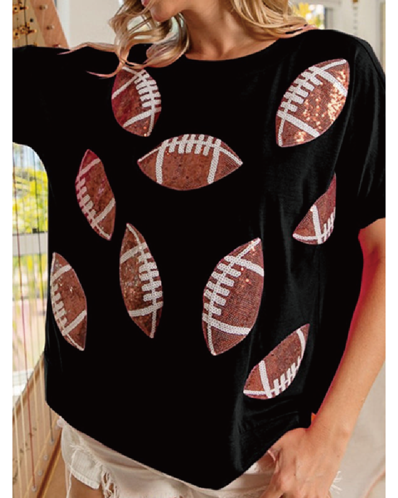 Game Day Sequin Football Patch Top