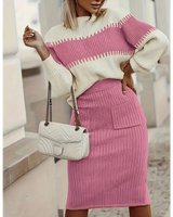 Color Block Elastic Sweater Set