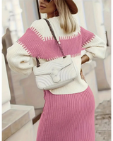 Color Block Elastic Sweater Set