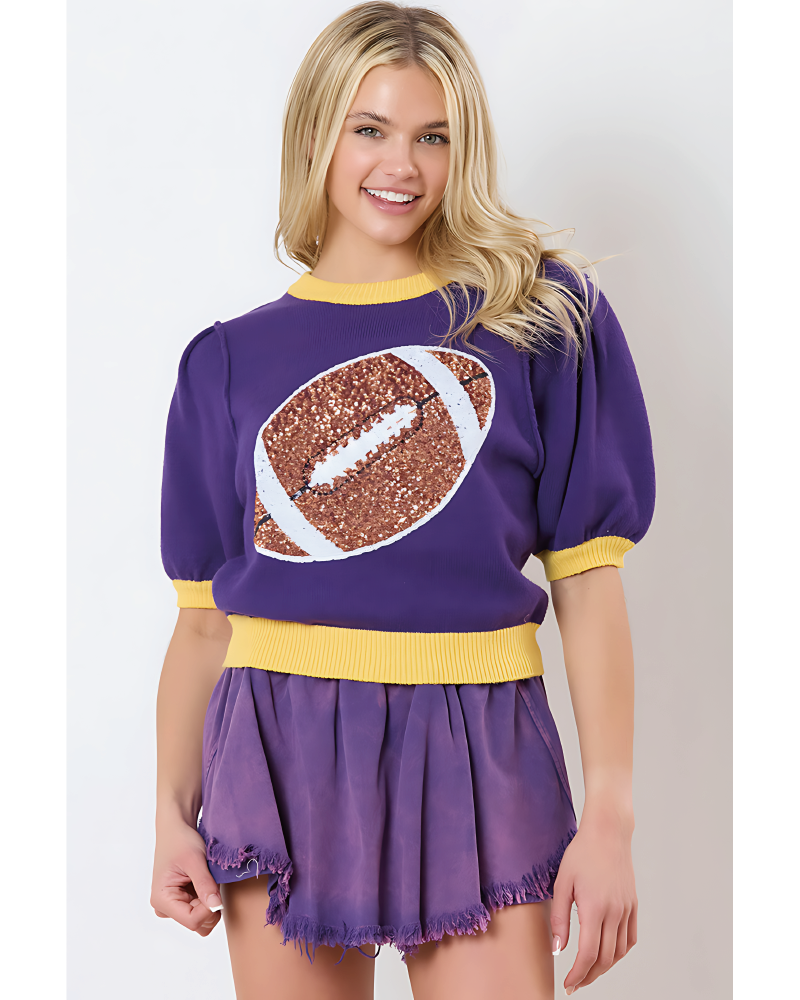 Embroidered Sequin Football Sweater