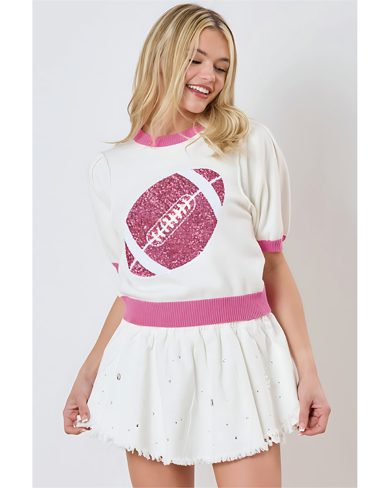 Embroidered Sequin Football Sweater