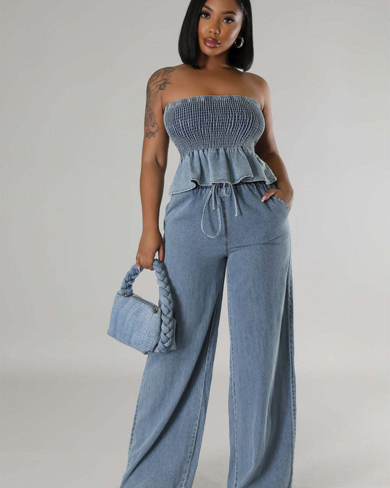 Love Me Always Denim Pant Set