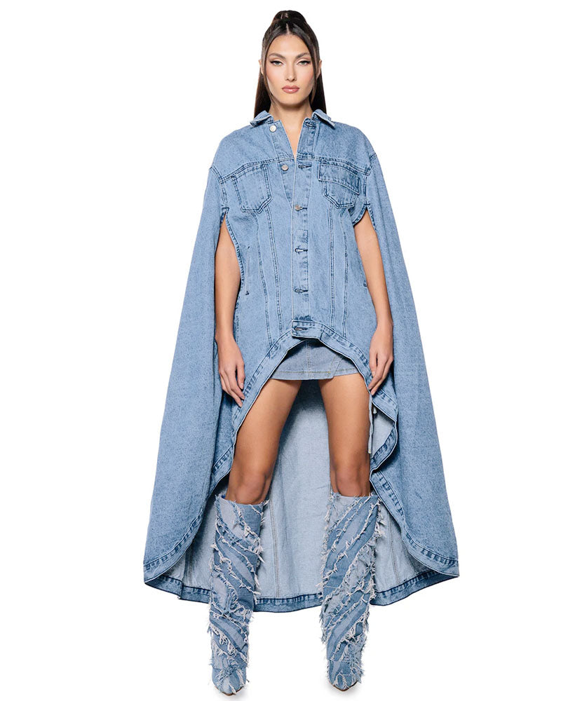 Don__ Talk Loud Maxi Denim Poncho