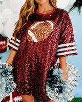 Game Day Sequin Oversized Shirt Dress