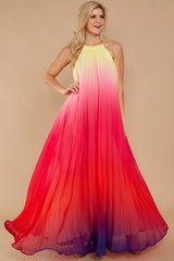 Ombre Sunset Pleated Maxi Dress