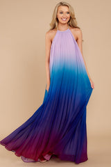 Ombre Sunset Pleated Maxi Dress