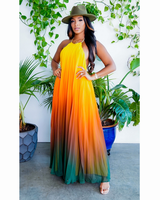 Ombre Sunset Pleated Maxi Dress