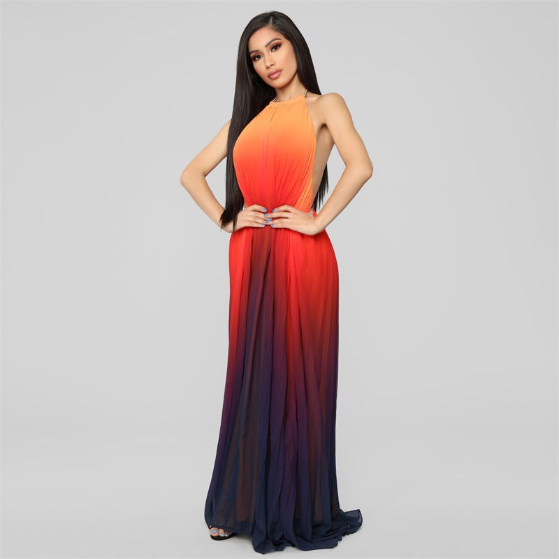 Ombre Sunset Pleated Maxi Dress