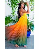 Ombre Sunset Pleated Maxi Dress