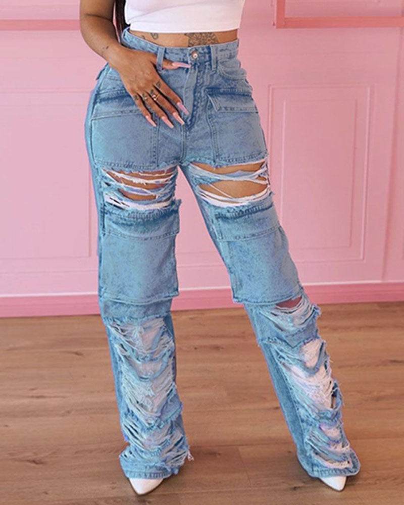 STATEMENT CARGO POCKET STRAIGHT LEG JEANS