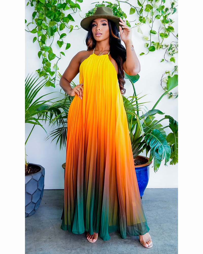 Ombre Sunset Pleated Maxi Dress