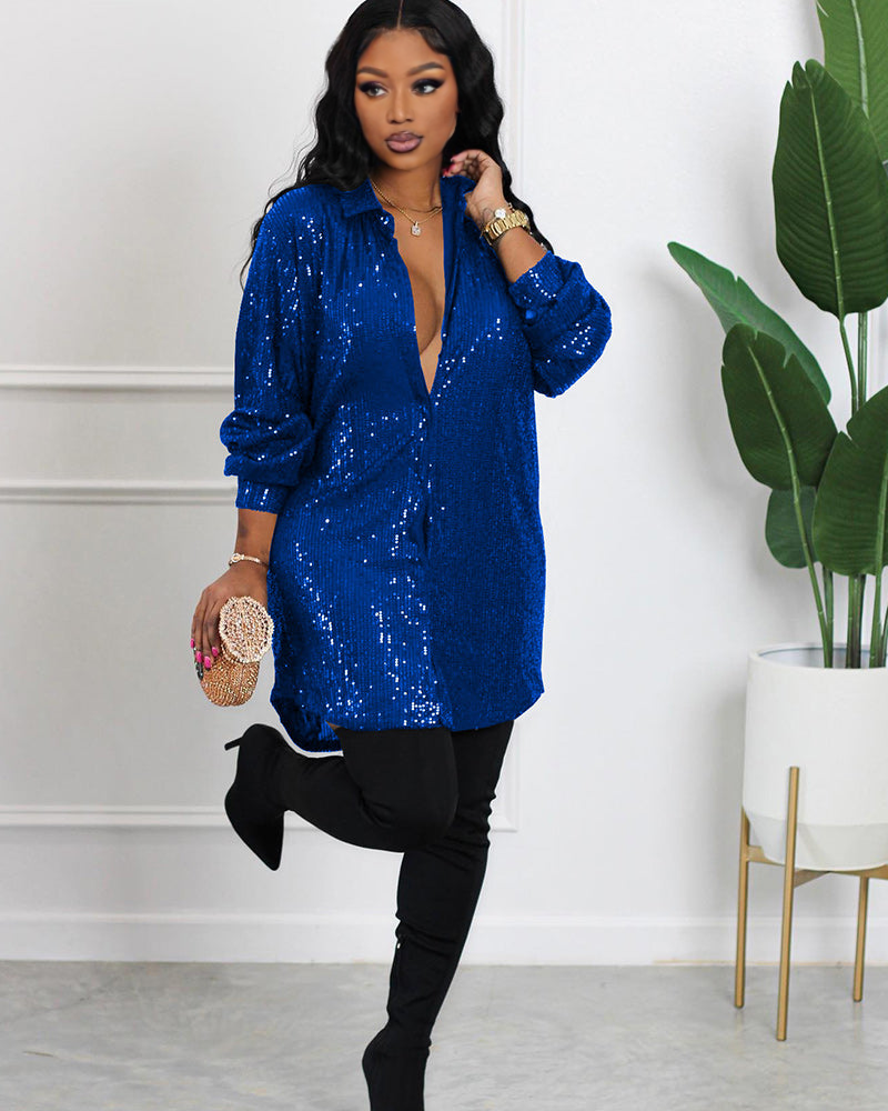 Night Queen Sequin Shirt Dress