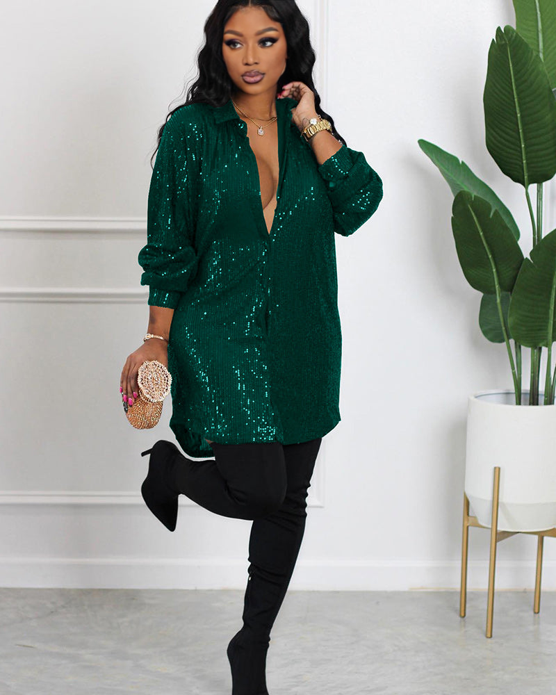 Night Queen Sequin Shirt Dress