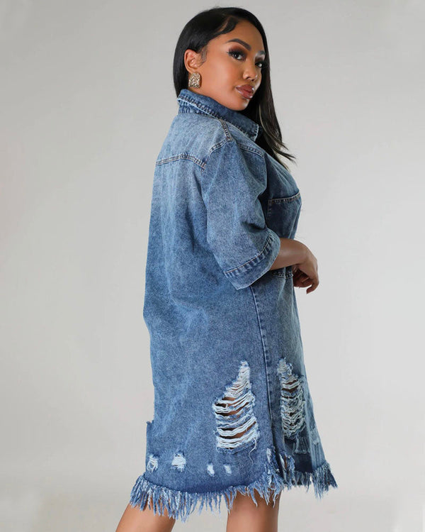 Baddie Drip Distressed Denim Dress