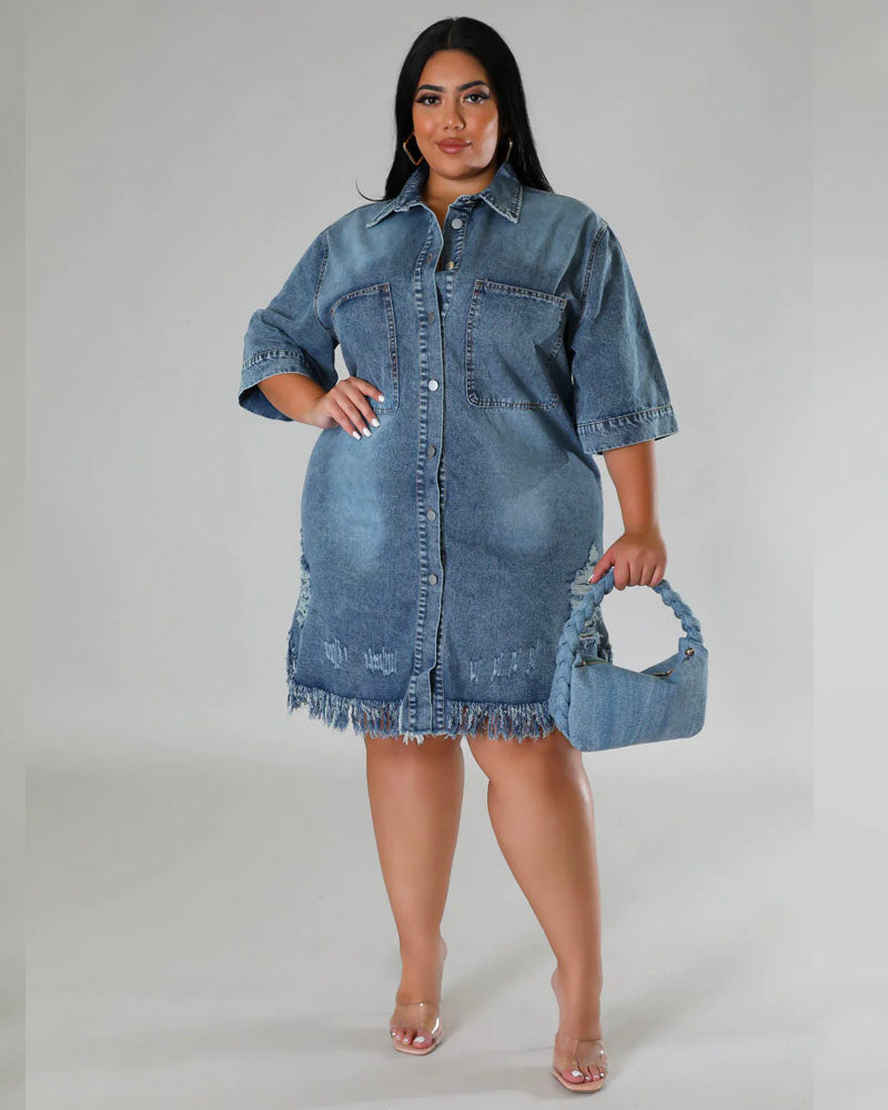 Baddie Drip Distressed Denim Dress