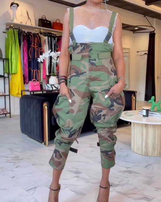 Cargo Camo High Waist Overall