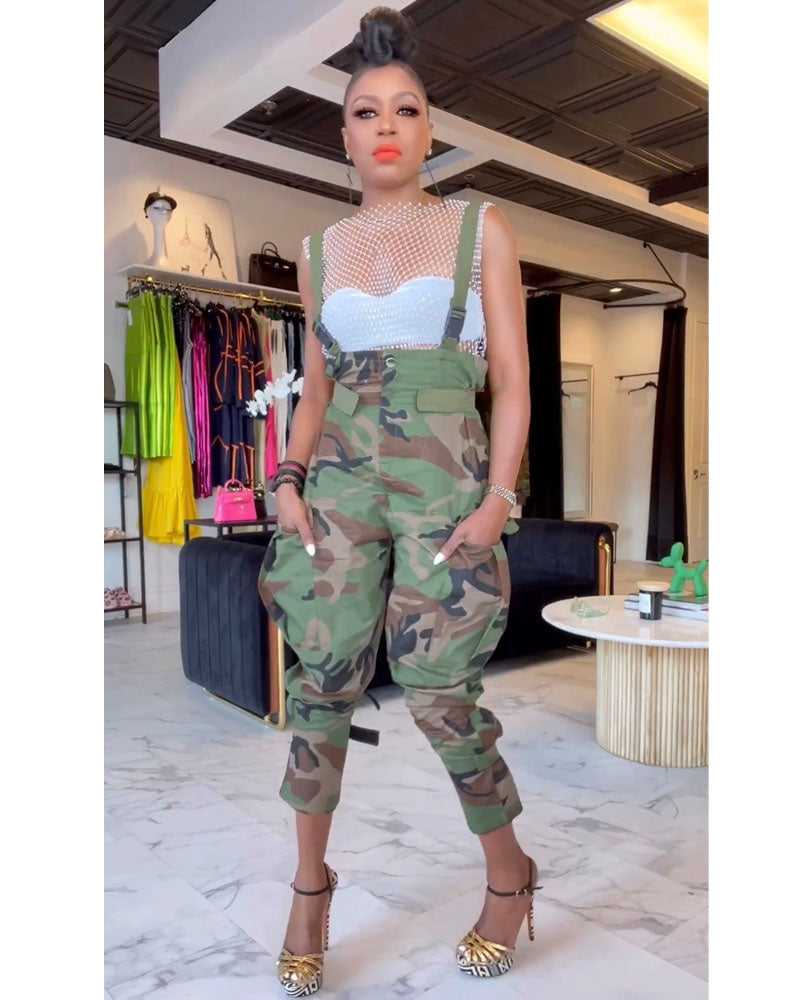 Cargo Camo High Waist Overall