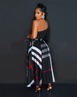 One Shoulder Plaid Skirt Midi Dress